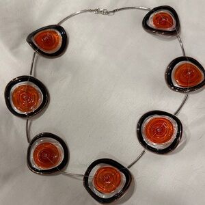 sterling silver blown glass necklace lamp work glass beads statement jewelry